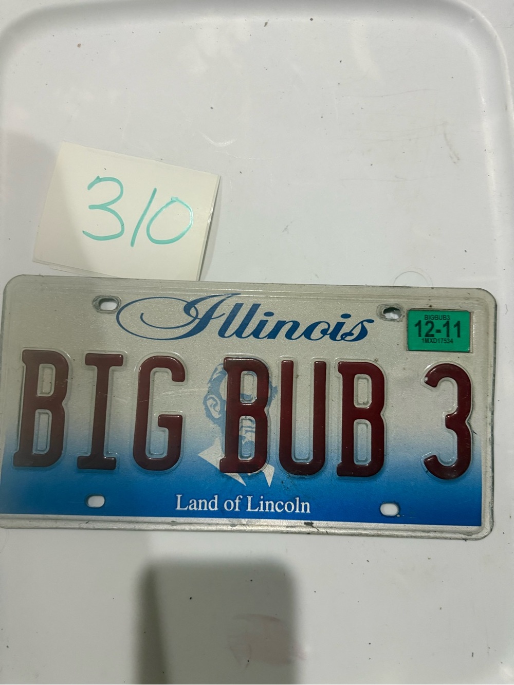 Illinois License Plate "BIG BUB 3" - Blue and White